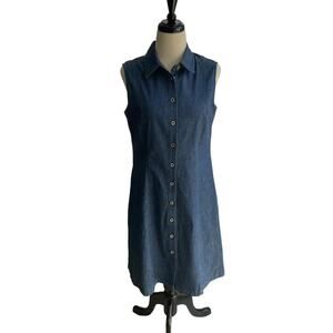 Anne Klein Vintage-Style Denim Sleeveless Shirt Dress Size 8
